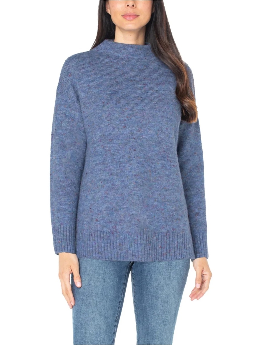 Well Worn wool blend Mock Neck Hi-Low Nep Yarn Sweater blue size medium
